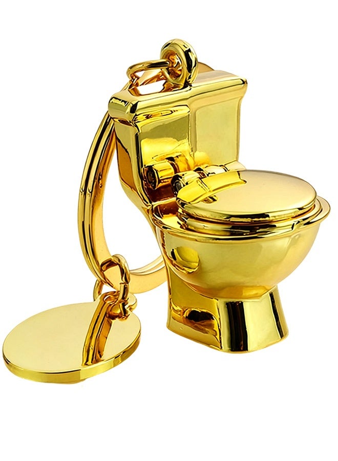 المعدن مصغرة مرحاض نموذج سلاسل المفاتيح ، حلقات المفاتيح المرحاض مضحكة Keyfob لحقيبة محفظة الهاتف المحمول أو قلادة السيارة (الذهبية) - Image 1