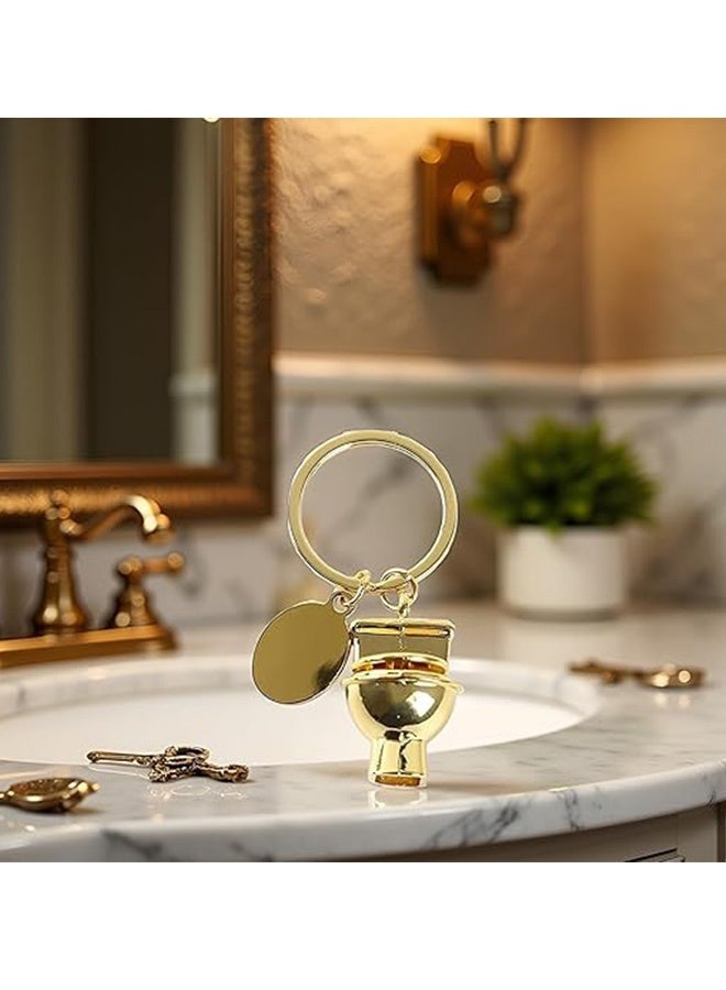 المعدن مصغرة مرحاض نموذج سلاسل المفاتيح ، حلقات المفاتيح المرحاض مضحكة Keyfob لحقيبة محفظة الهاتف المحمول أو قلادة السيارة (الذهبية) - Image 3