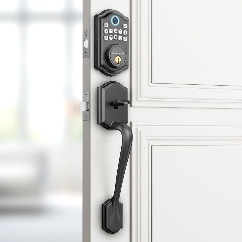 AkaGear DS10 Keyless Entry Door Lock with Handle Set Fingerprint Door Lock Keypad Deadbolt Exterior Door Knob Set Smart Lock for Front Door AutoLock Code 2 Keys Easy Installation Matte Black - Image 2