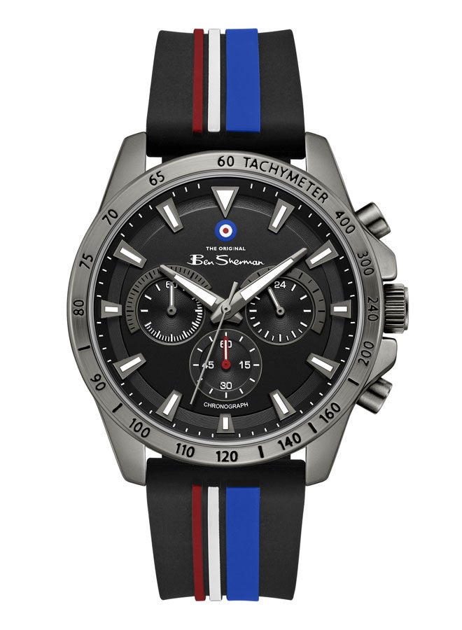 Ben Sherman Liverpool  Black Dial Black Silicone Strap Chronograph Watch for Men, 44mm - Image 1