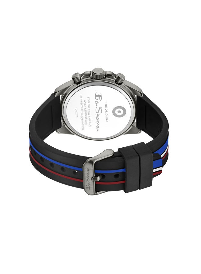Ben Sherman Liverpool  Black Dial Black Silicone Strap Chronograph Watch for Men, 44mm - Image 3
