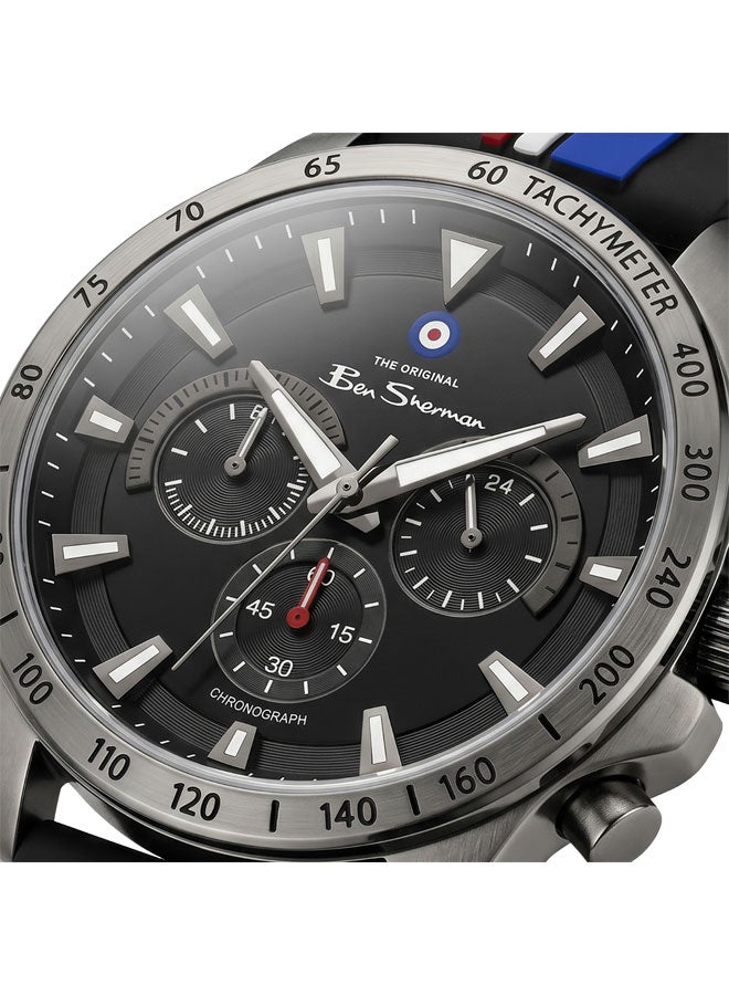 Ben Sherman Liverpool  Black Dial Black Silicone Strap Chronograph Watch for Men, 44mm - Image 2