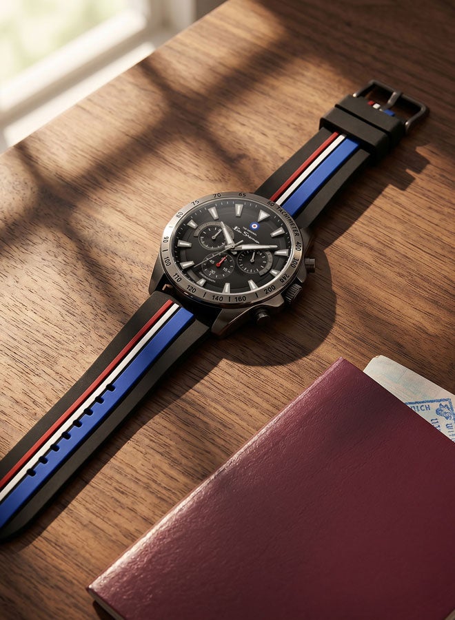 Ben Sherman Liverpool  Black Dial Black Silicone Strap Chronograph Watch for Men, 44mm - Image 4
