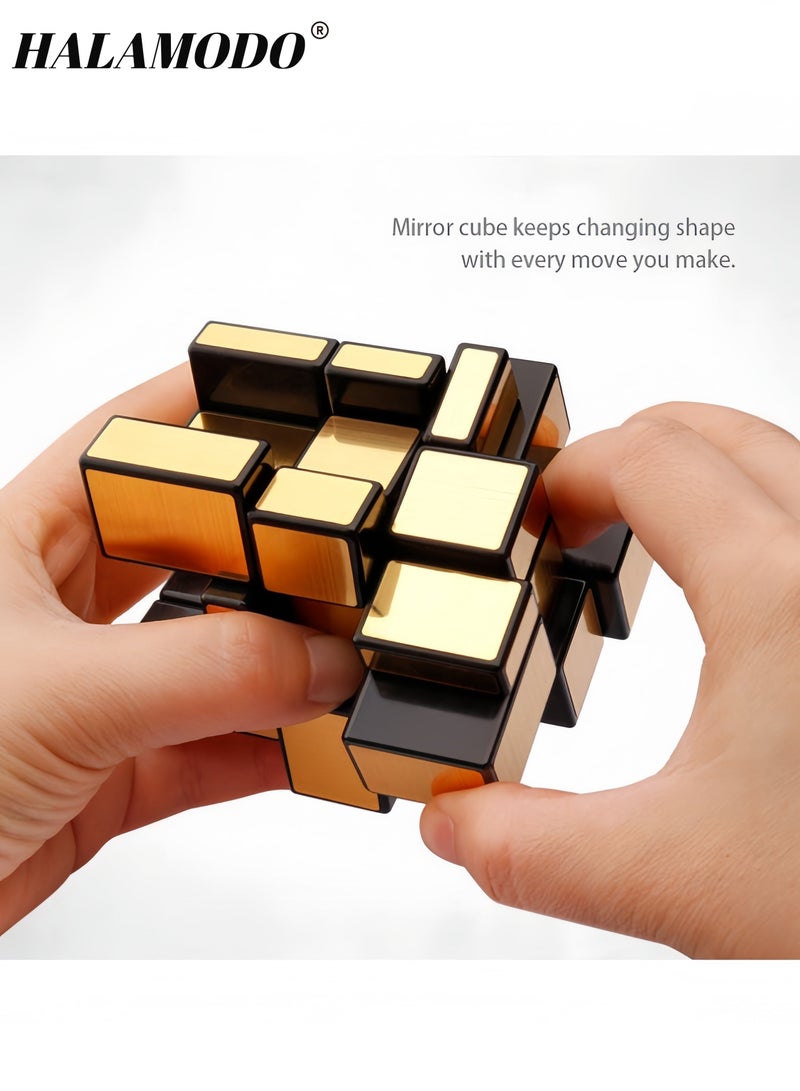 HALAMODO 3x3 Mirror Cube Puzzle Golden Dysmorphism Speed Cube Shape-Shifting Magic Cube Toy for Kids and Adults Fun and Challenging Puzzle Game for All Ages  - Image 2
