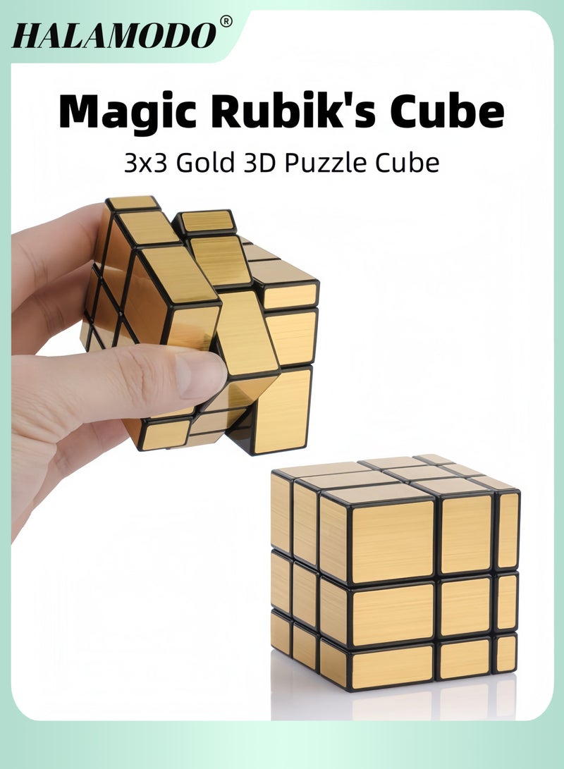 HALAMODO 3x3 Mirror Cube Puzzle Golden Dysmorphism Speed Cube Shape-Shifting Magic Cube Toy for Kids and Adults Fun and Challenging Puzzle Game for All Ages  - Image 1