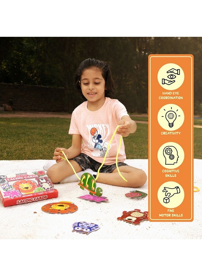 WONDRBOX Lacing Activity for Kids | Includes 7 Big Cardboard Cutouts and 2 Laces | Montessori Educational Toys Gifts for Kids Age 2 3 4 -Multi Color (Animal Lacing) - Image 2