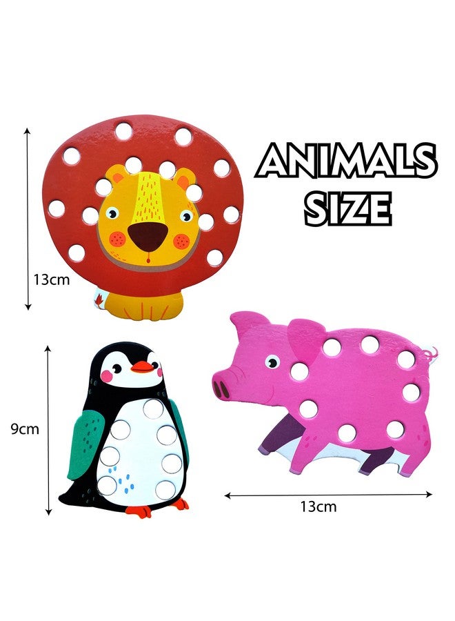 WONDRBOX Lacing Activity for Kids | Includes 7 Big Cardboard Cutouts and 2 Laces | Montessori Educational Toys Gifts for Kids Age 2 3 4 -Multi Color (Animal Lacing) - Image 3