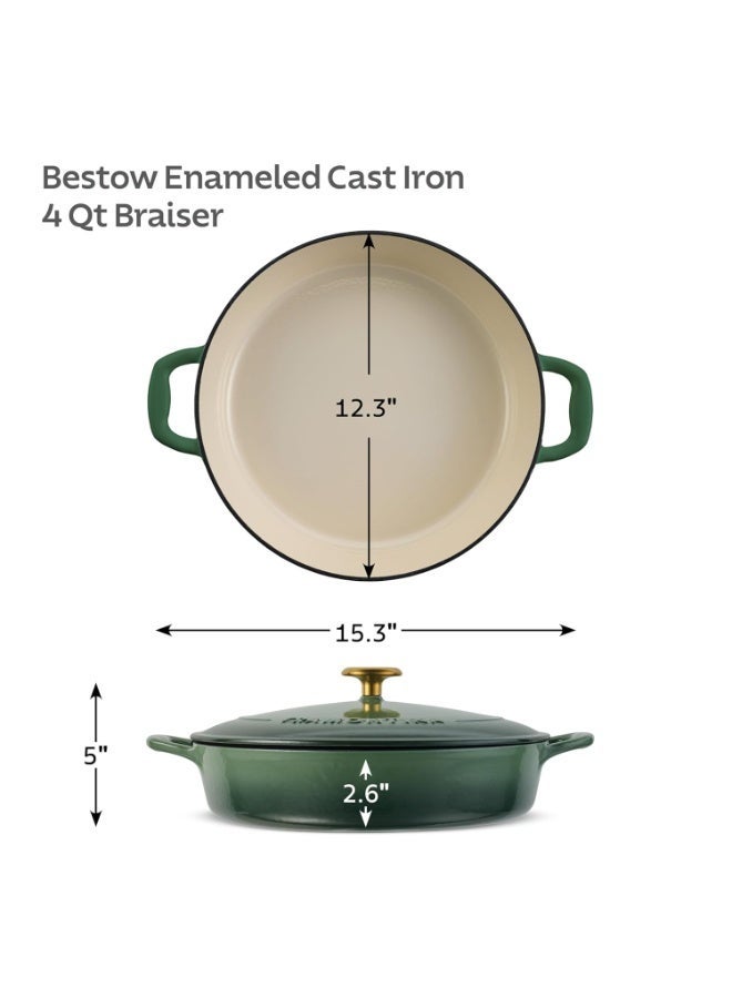TRAMONTINA Bestow Enameled Cast Iron Braiser 3.8L with Lid | Casserole Pan | Shallow Dutch Oven | Even Heat Retention | Low Oil Healthy Cooking | No Seasoning Required | All Cooktops Compatible | Green - Image 3