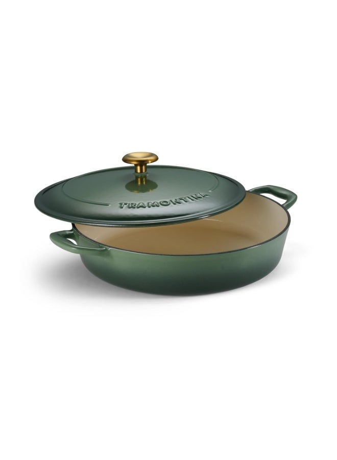TRAMONTINA Bestow Enameled Cast Iron Braiser 3.8L with Lid | Casserole Pan | Shallow Dutch Oven | Even Heat Retention | Low Oil Healthy Cooking | No Seasoning Required | All Cooktops Compatible | Green - Image 1