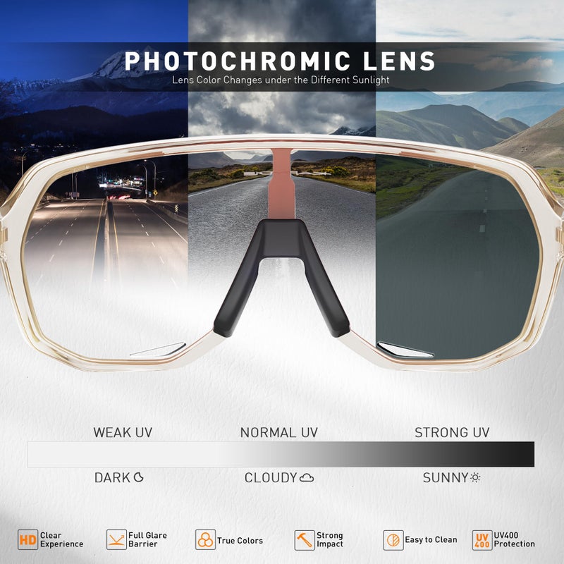 KAPVOE Photochromic Cycling Glasses for Men Women Mountain Bike Sunglasses Black Sports Goggles UV Protection - Image 3