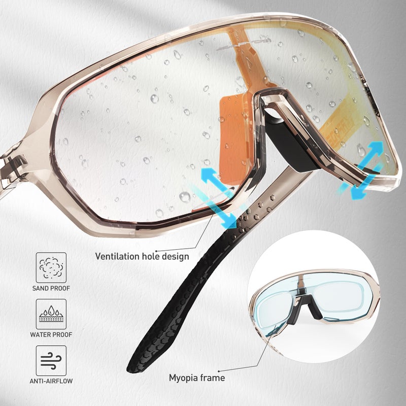 KAPVOE Photochromic Cycling Glasses for Men Women Mountain Bike Sunglasses Black Sports Goggles UV Protection - Image 4