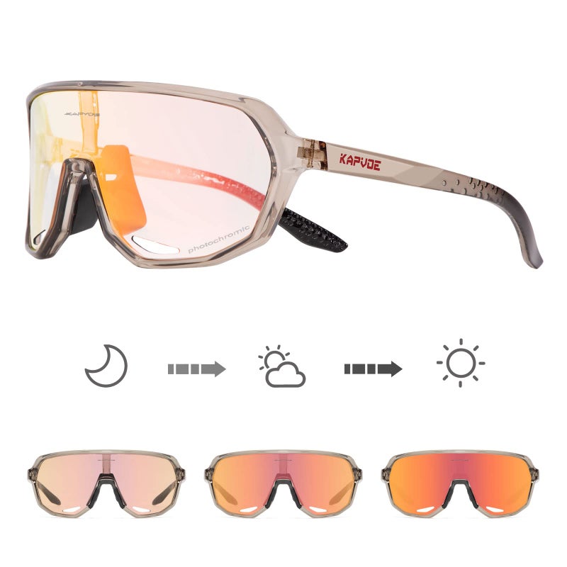 KAPVOE Photochromic Cycling Glasses for Men Women Mountain Bike Sunglasses Black Sports Goggles UV Protection - Image 1