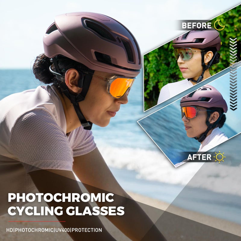 KAPVOE Photochromic Cycling Glasses for Men Women Mountain Bike Sunglasses Black Sports Goggles UV Protection - Image 2