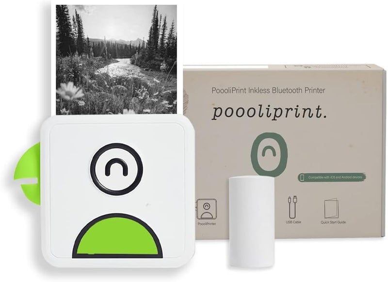 Poooliprint L2 Inkless Pocket Printer - Mini Phone Bluetooth Portable Poooli Thermal Printer for iOS + Android Print Sticky Photos, Labels, Notes, Lists for Journal, Green - Image 1