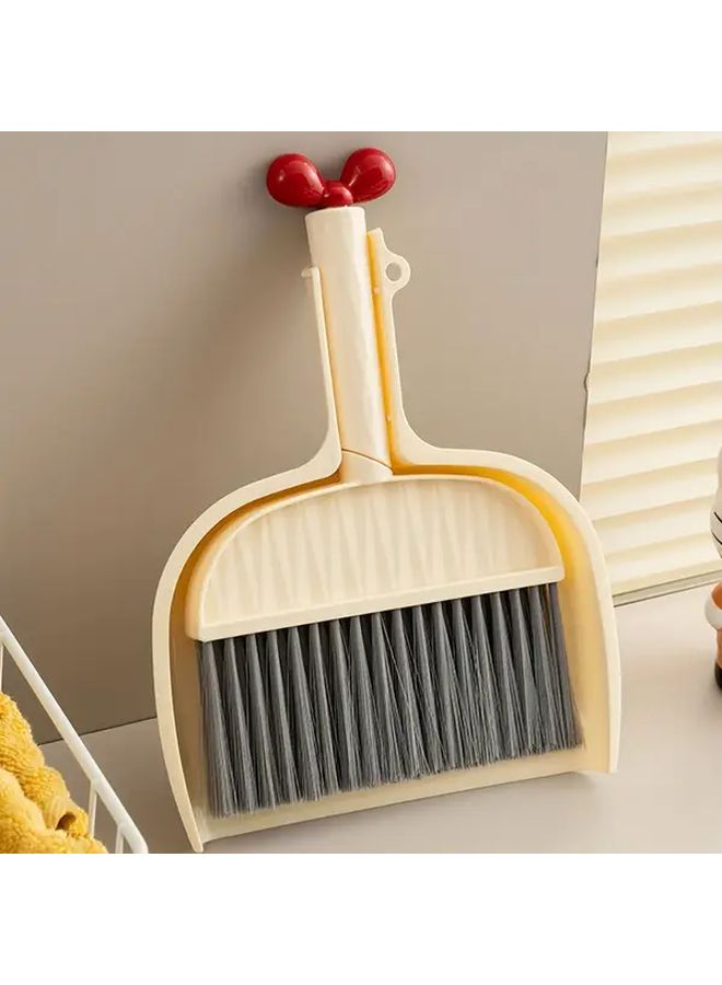 Cream Mini Broom And Dustpan Set Plastic Household Cleaning Tool Camping - Image 4