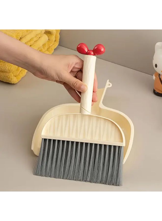 Cream Mini Broom And Dustpan Set Plastic Household Cleaning Tool Camping - Image 2