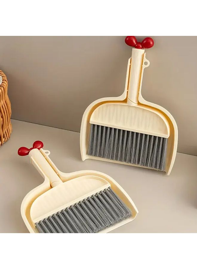 Cream Mini Broom And Dustpan Set Plastic Household Cleaning Tool Camping - Image 1