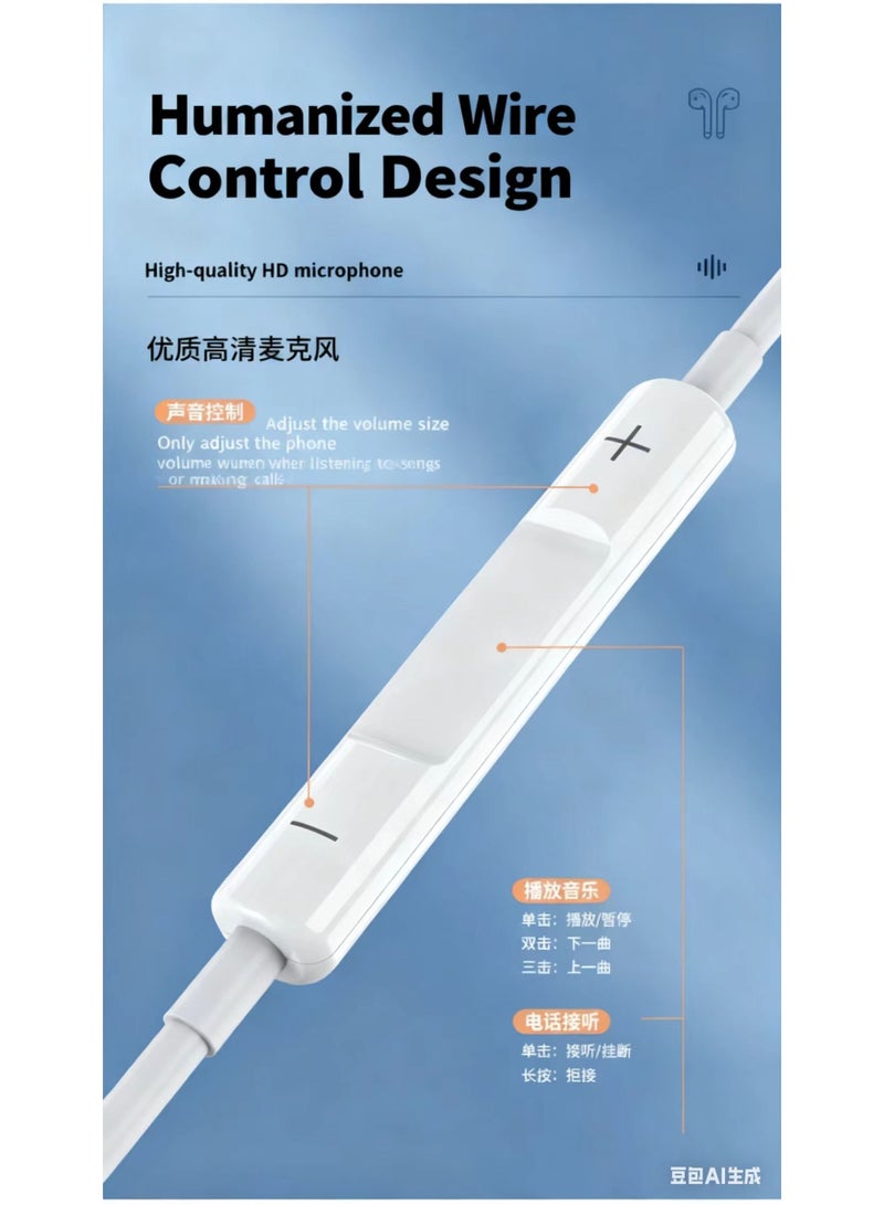 Type C Headphones with Microphone, Universal Stereo Earphone Compatible with iPhone 15/15 Plus/15 Pro/15 Pro Max Samsung S23/S23 Ultra, S22/S22 Ultra, S21, Note 12/12 Pro, Oneplus - Image 5