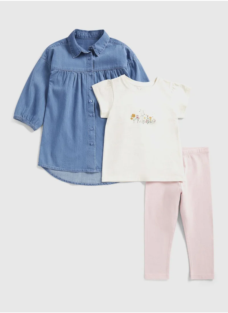 mothercare Denim Shirt, T-Shirt and Leggings Set