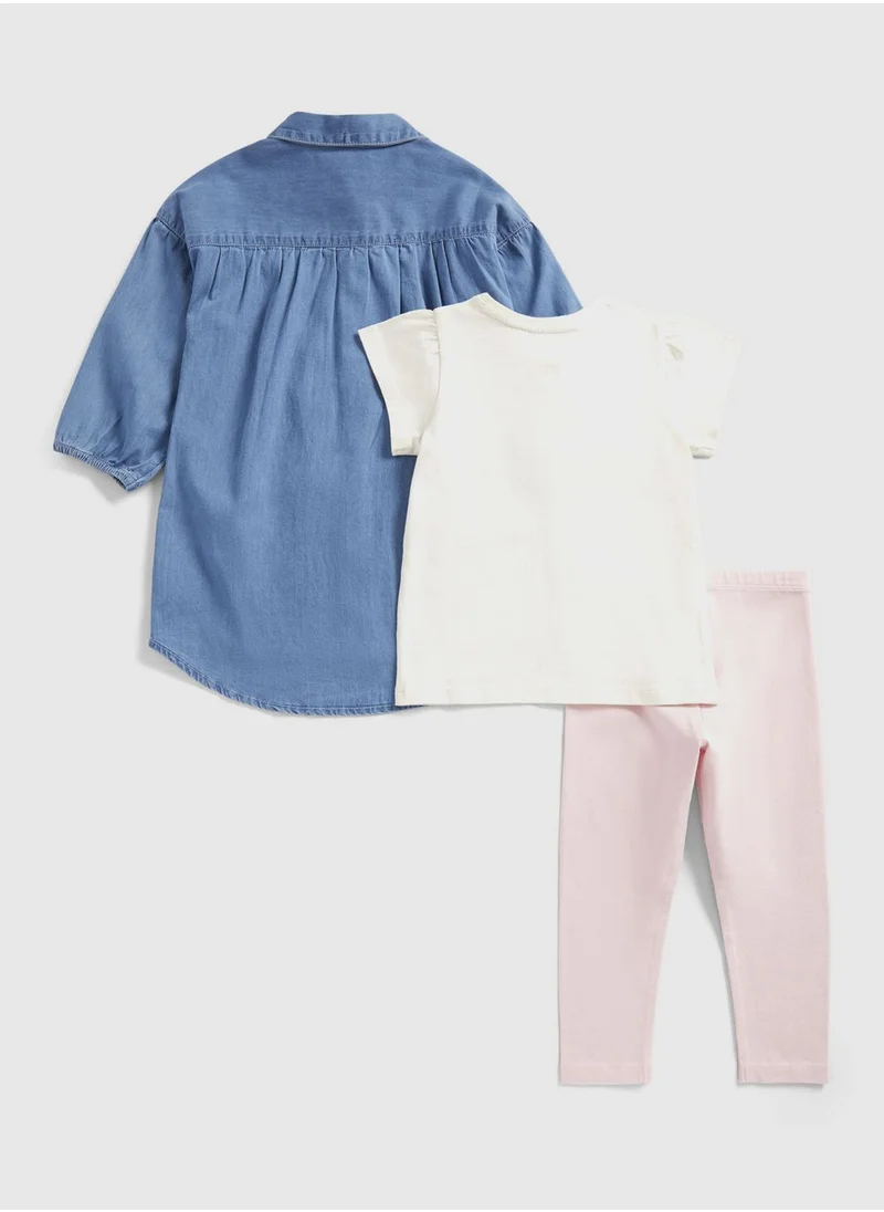 mothercare Denim Shirt, T-Shirt and Leggings Set