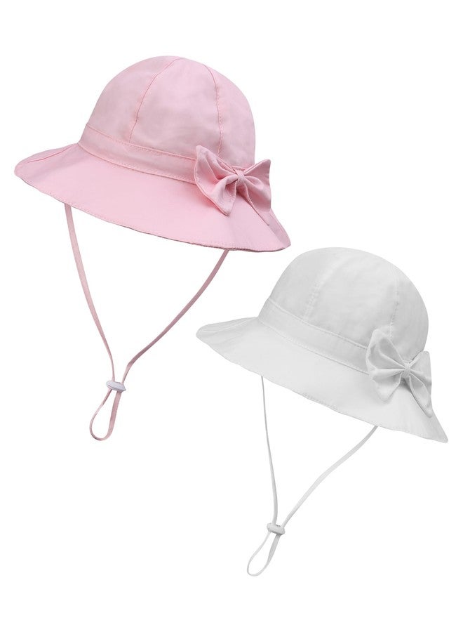 ECOSUMA 2 Pack Sun Hats for Baby Girls 0-6 Months White/Pink - Image 1