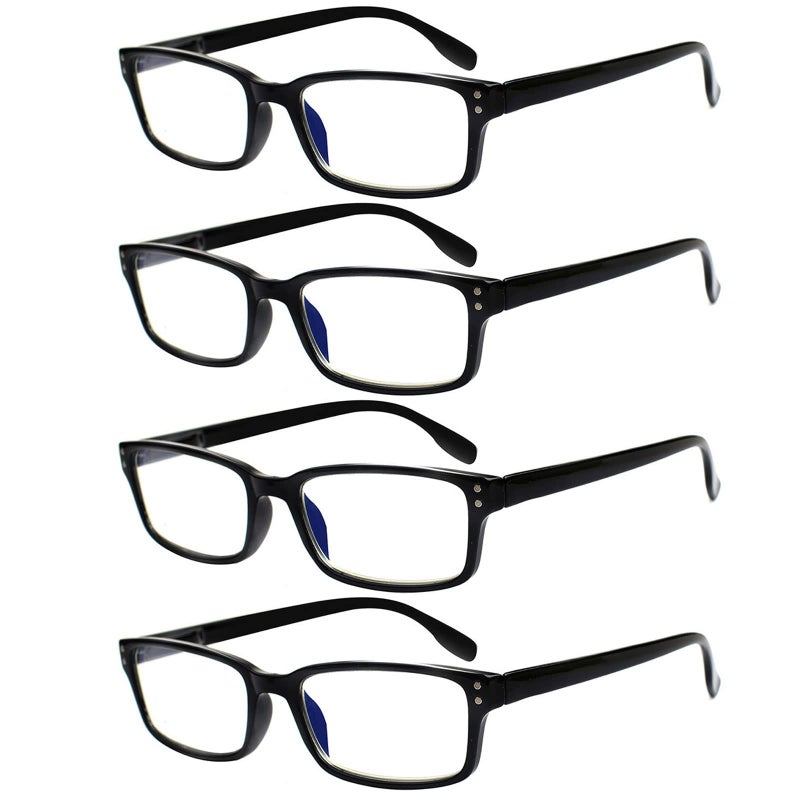 Kerecsen 4 Pack Reading Glasses for WomenMen Spring Hinges Readers Glasses Lightweight Eyeglasses 4 Pack Black 200