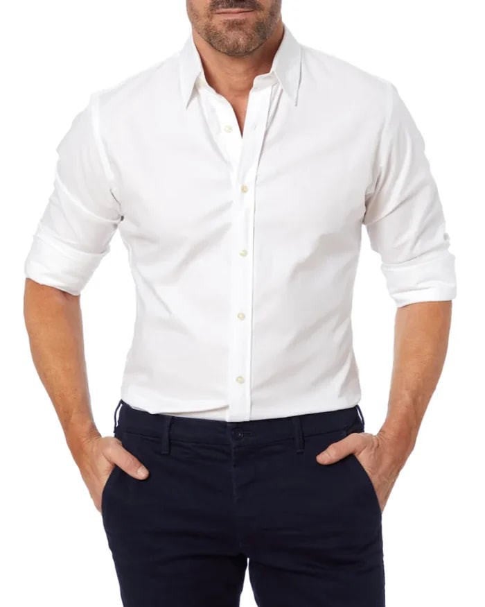 Explosions Men'S Zipper Shirt Hidden Zipper Fake Button Oxford Stretch Cotton Zipper Lining - Image 1