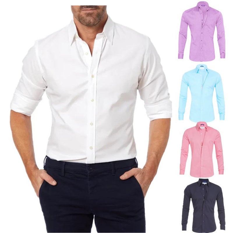 Explosions Men'S Zipper Shirt Hidden Zipper Fake Button Oxford Stretch Cotton Zipper Lining - Image 2
