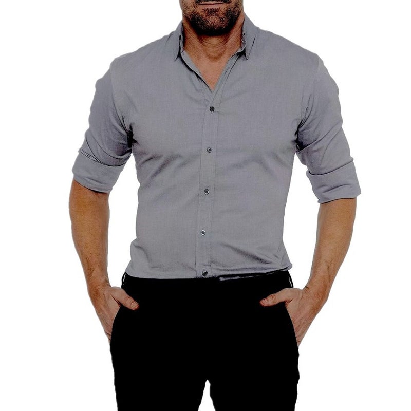 Explosions Men'S Zipper Shirt Hidden Zipper Fake Button Oxford Stretch Cotton Zipper Lining - Image 5