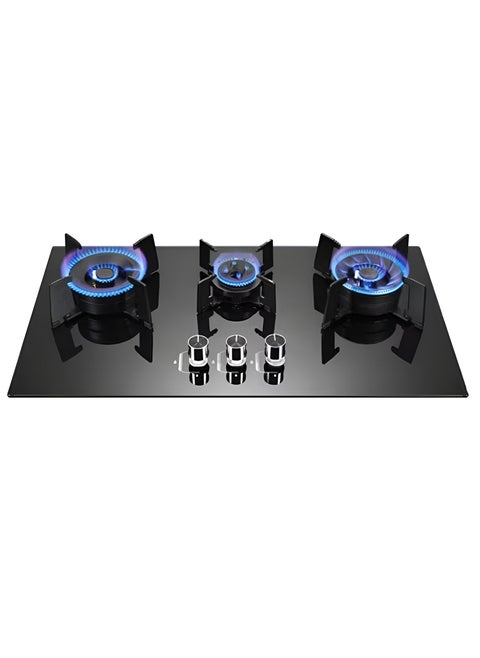 3 Burner Gas Stove with Black Tempered Glass with Flip Burner – Thermocouple Protection, High Efficiency Hob Cooktop, Stylish & Easy to Clean, Durable Gas Cooktop for Modern Kitchen