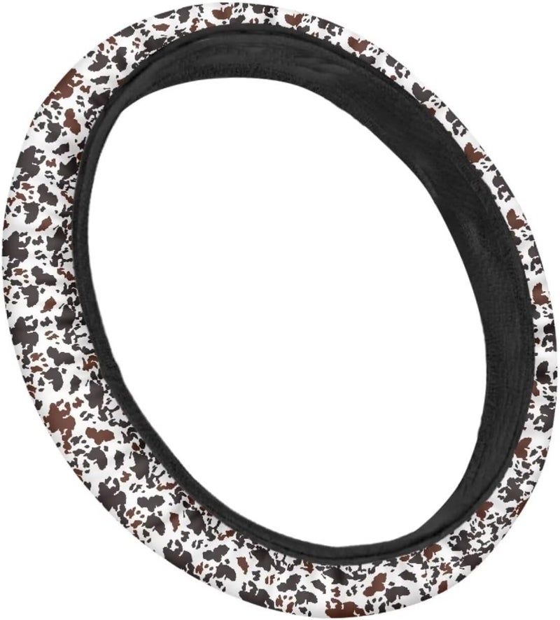 Universal Non-Slip Steering Wheel Cover, 15-inch Polyester Material Driving Accessories, Suitable for Car and Truck(Hazelnut Cow Print) - Image 3