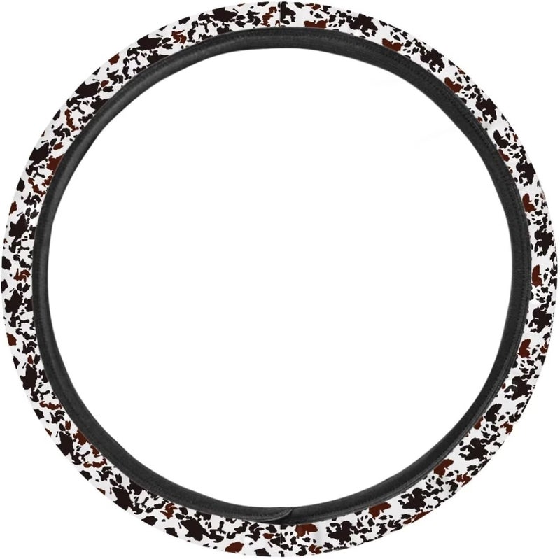 Universal Non-Slip Steering Wheel Cover, 15-inch Polyester Material Driving Accessories, Suitable for Car and Truck(Hazelnut Cow Print) - Image 2