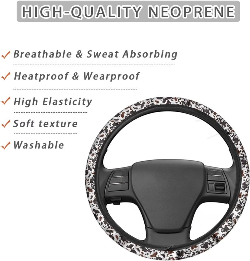 Universal Non-Slip Steering Wheel Cover, 15-inch Polyester Material Driving Accessories, Suitable for Car and Truck(Hazelnut Cow Print) - Image 4