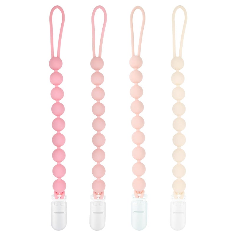 MINMUNJIU Baby Girl Newborn Essentials, 4 Pack Silicone Pacifier Clips for Girls, One Piece Flexible Soft Binky Clips Baby Stuff and Gifts for Girls - Image 1