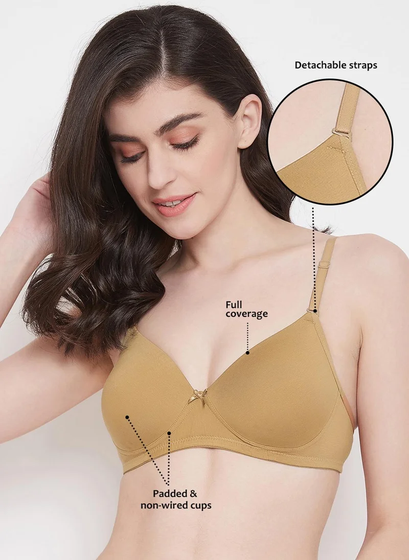 كلوفيا Clovia Padded Non-Wired Full Coverage Multiway T-Shirt Bra in Skin Colour- Cotton