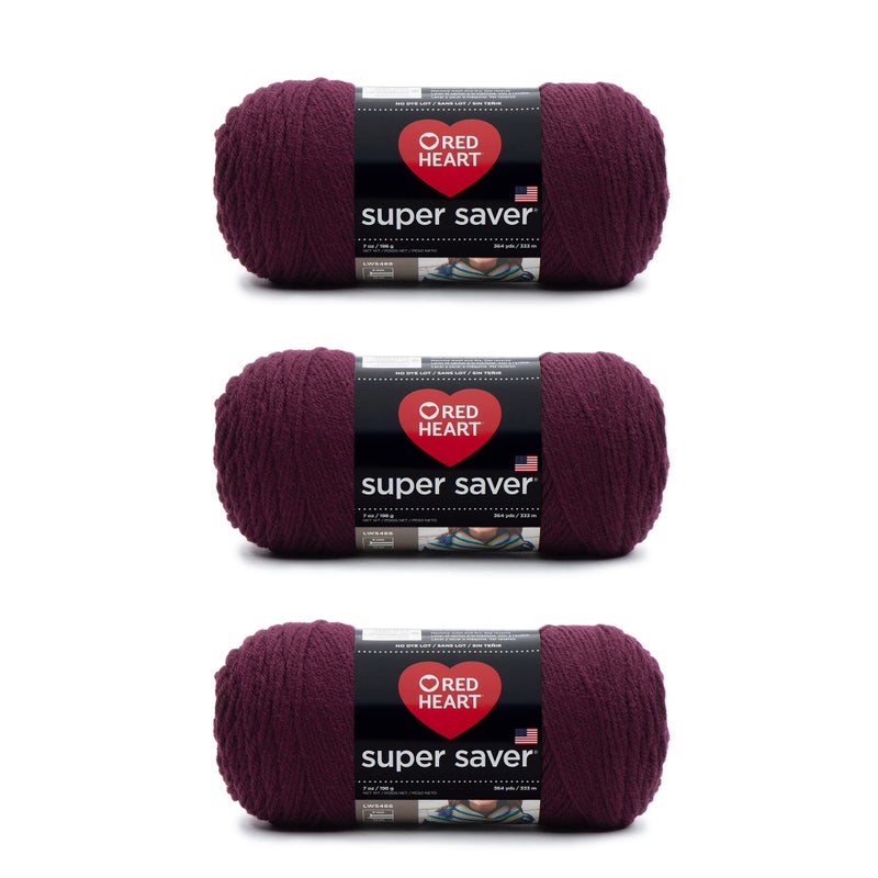 Red Heart Super Saver Claret Yarn  3 Pack of 198g7oz  Acrylic  4 Medium Worsted  364 Yards  KnittingCrochet