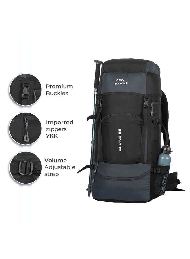Trawoc حقيبة ظهر سفر TRAWOC سعة 55 لتر للتخييم والمشي لمسافات طويلة (رمادي) - Image 2