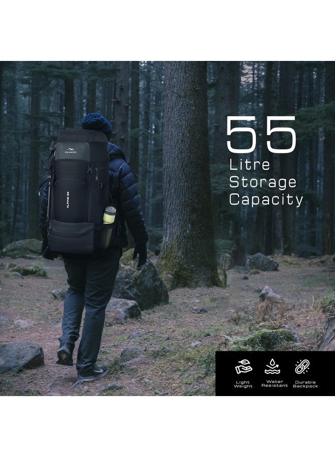 Trawoc حقيبة ظهر سفر TRAWOC سعة 55 لتر للتخييم والمشي لمسافات طويلة (رمادي) - Image 5