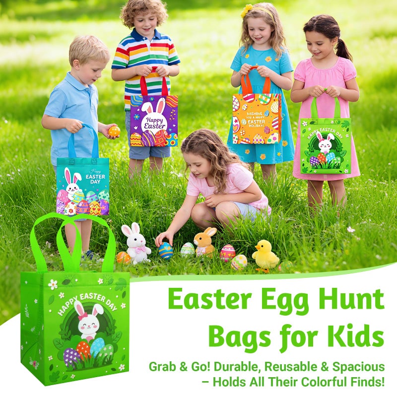 STARSIDE 8 Pack Easter Egg Hunt Bags with Handles for Kids - Reusable Non-Woven Cute Bunny Chick Carrot Tote Bags for Gift Wrapping, Easter Treats, Goodie Bags & Party Favors (7.09x5.91x7.87 Inches) - Image 4
