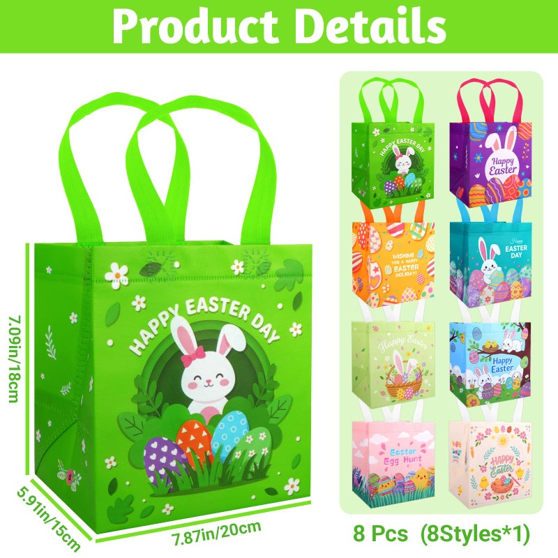 STARSIDE 8 Pack Easter Egg Hunt Bags with Handles for Kids - Reusable Non-Woven Cute Bunny Chick Carrot Tote Bags for Gift Wrapping, Easter Treats, Goodie Bags & Party Favors (7.09x5.91x7.87 Inches) - Image 2
