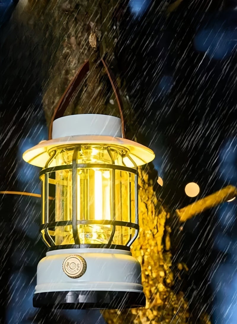 Camp Lantern，Vintage Style， Rechargeable & Solar-Powered, Black - Image 1