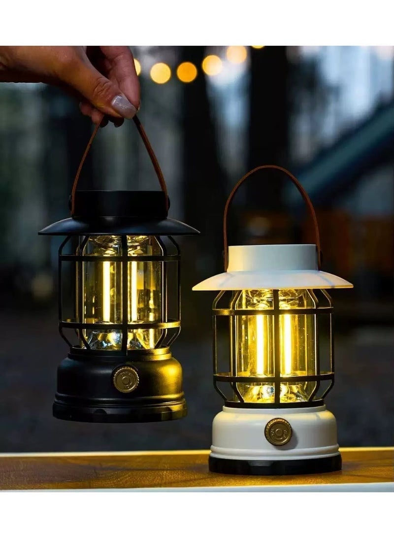 Camp Lantern，Vintage Style， Rechargeable & Solar-Powered, Black - Image 3