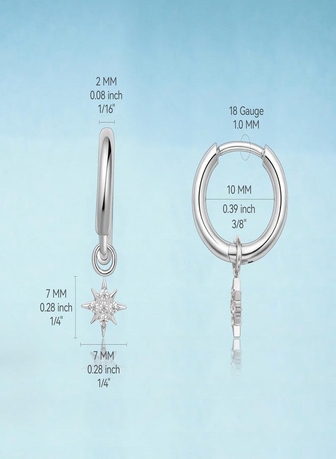 Limerencia Hypoallergenic Pure Titanium Post Lightweight Dangle Huggie Earrings for Women,Vertical Bar, Cross, Moon, Lightning,Dainty Earrings (Star CZ) - Image 3