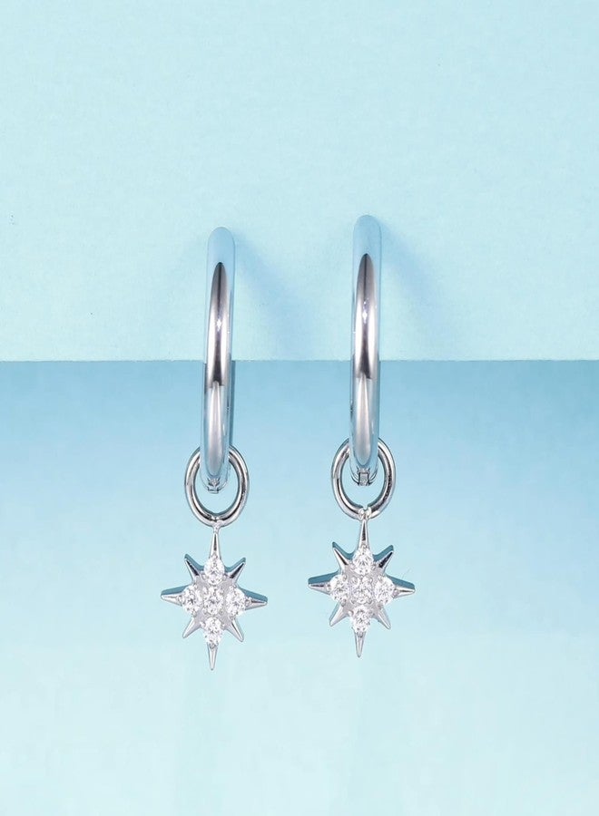 Limerencia Hypoallergenic Pure Titanium Post Lightweight Dangle Huggie Earrings for Women,Vertical Bar, Cross, Moon, Lightning,Dainty Earrings (Star CZ) - Image 2