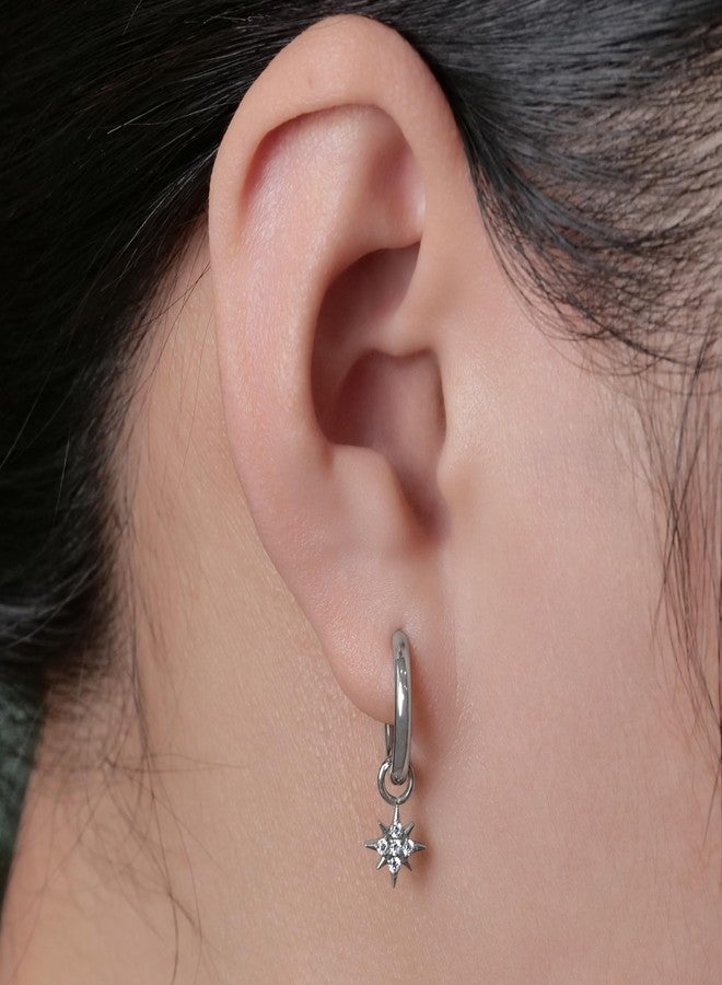 Limerencia Hypoallergenic Pure Titanium Post Lightweight Dangle Huggie Earrings for Women,Vertical Bar, Cross, Moon, Lightning,Dainty Earrings (Star CZ) - Image 4