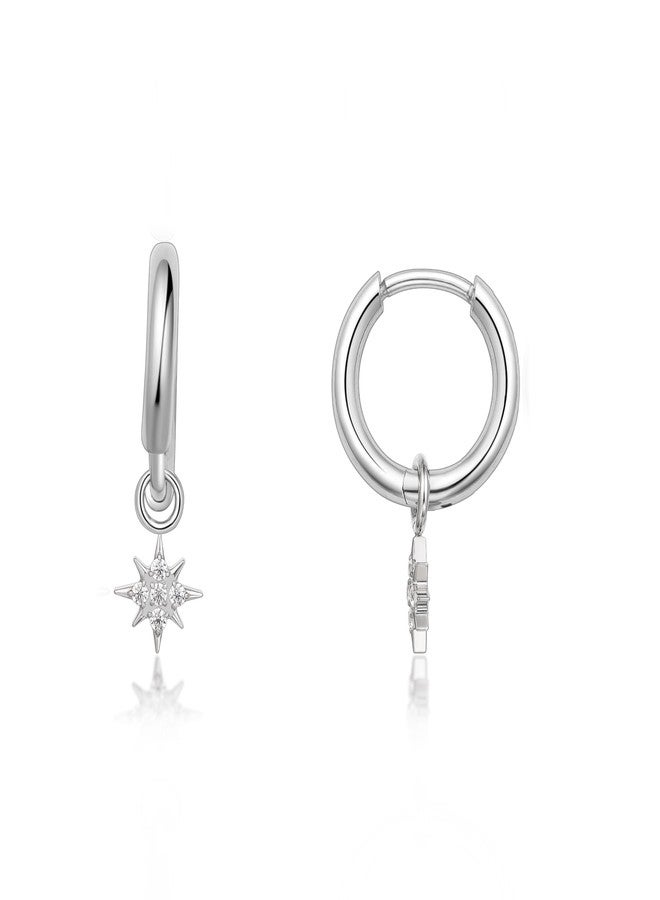 Limerencia Hypoallergenic Pure Titanium Post Lightweight Dangle Huggie Earrings for Women,Vertical Bar, Cross, Moon, Lightning,Dainty Earrings (Star CZ) - Image 1