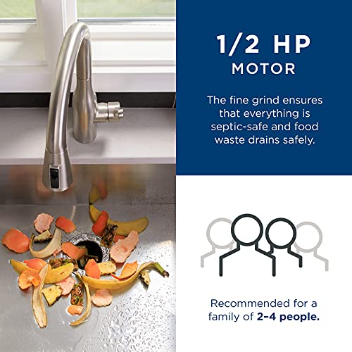 GE Disposall Continuous Feed 1/2 Horsepower Motor Garbage Disposer, Good for Grinding: Cooked Meat, Beans, & Seeds, Easy Install Kit, Non-Corded, Recommended for 2-4 Person Homes, GFC520N - Image 5