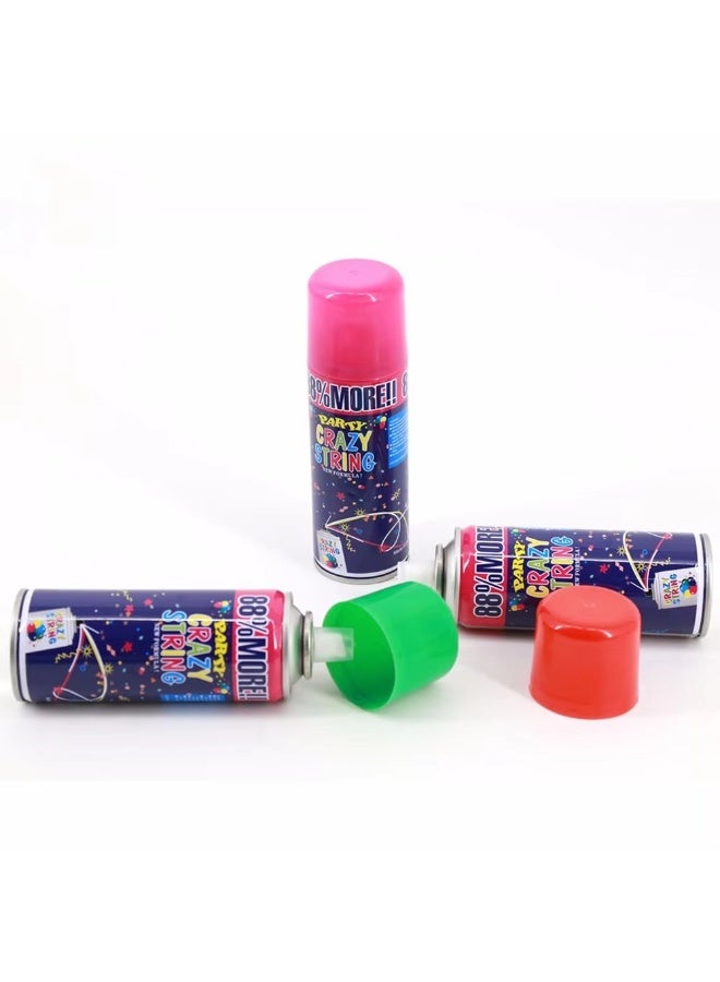 ATC 3 Pcs 250 ml Crazy String Silly String Spray, Random Colours Fun Party Spray for Birthdays, Festivals, Celebrations and Events, Non Toxic, Easy Spray Action (Random Colours)