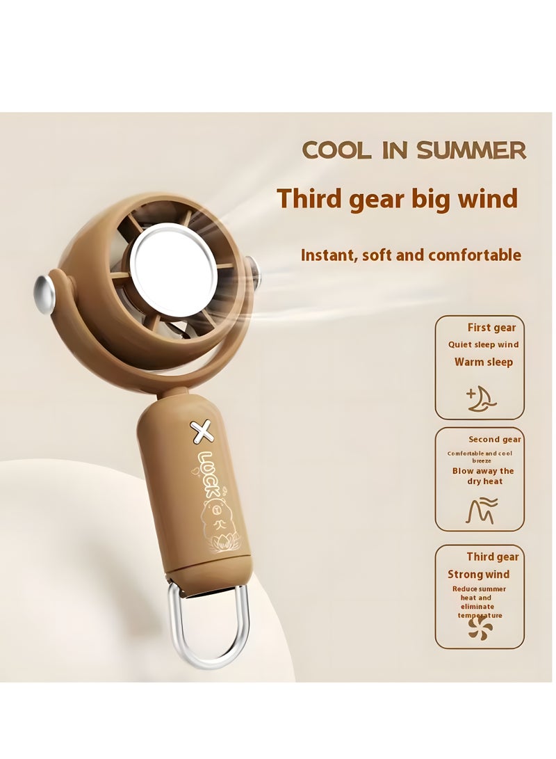 YS-2507 Portable Mini Handheld Fan - 3 Speeds - Lightweight Design and Portable - Suitable for ages 3+ - Rechargeable Battery - USB Charging - Brown - Image 2