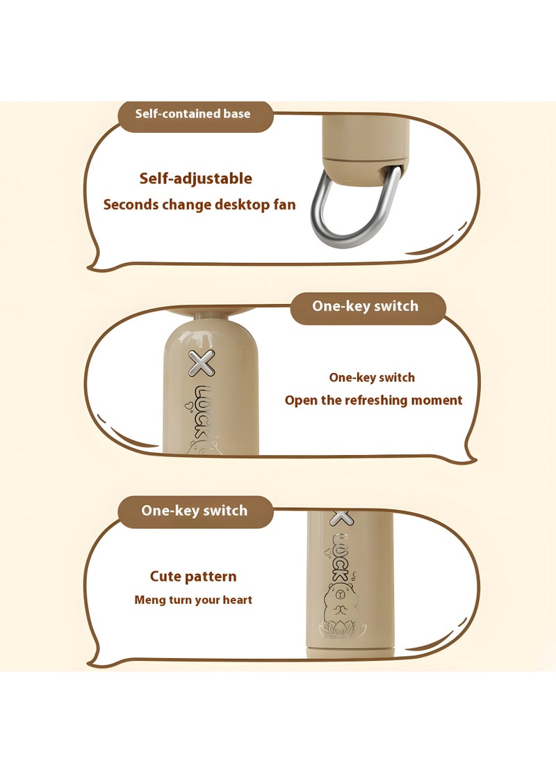 YS-2507 Portable Mini Handheld Fan - 3 Speeds - Lightweight Design and Portable - Suitable for ages 3+ - Rechargeable Battery - USB Charging - Brown - Image 3